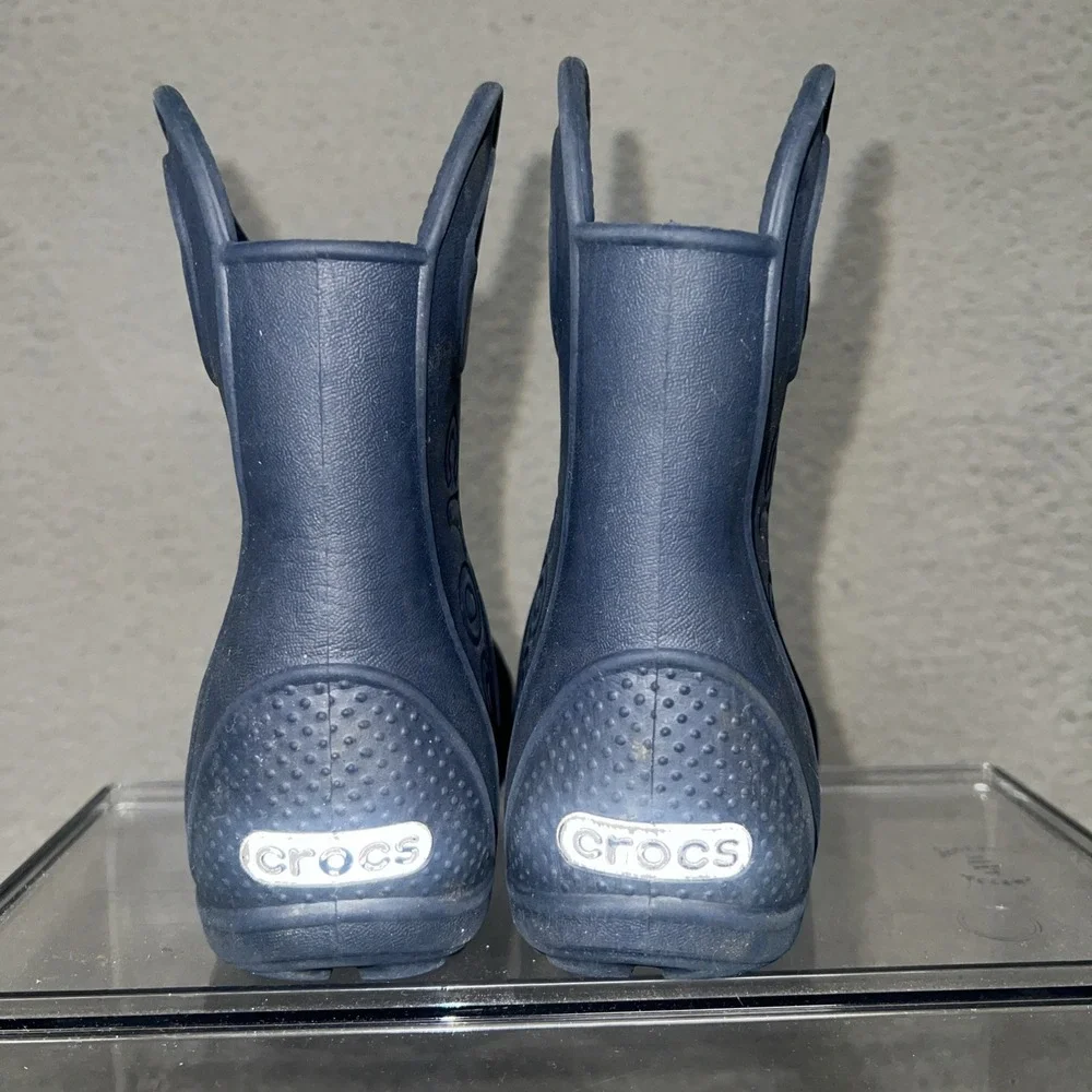 Crocs Handle It Rain Boots Youth Sz C6 Black Croslite Rubber‎ Pull On Handles